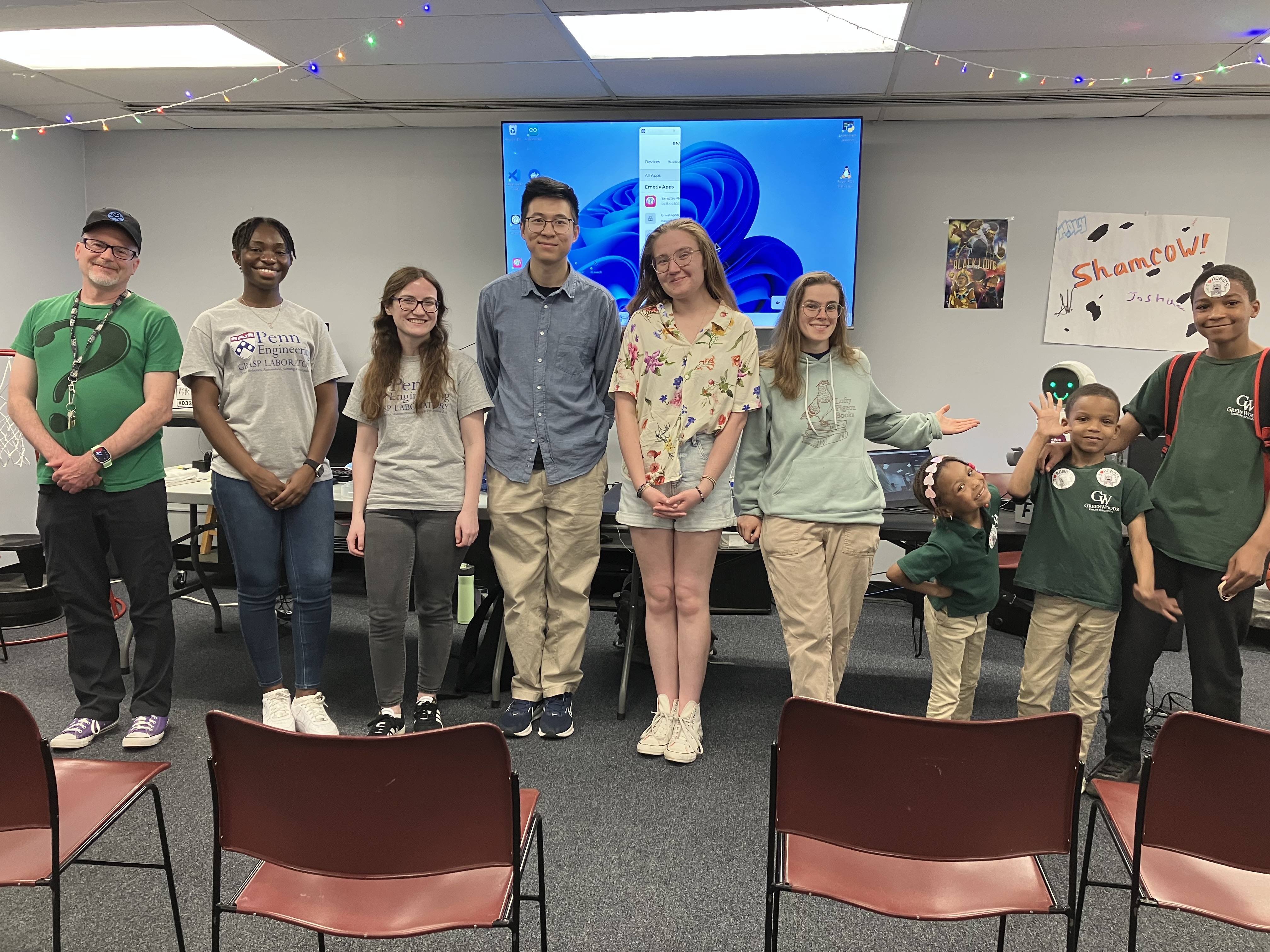 Roxborough Library staff and Green Woods Charter students pose with...