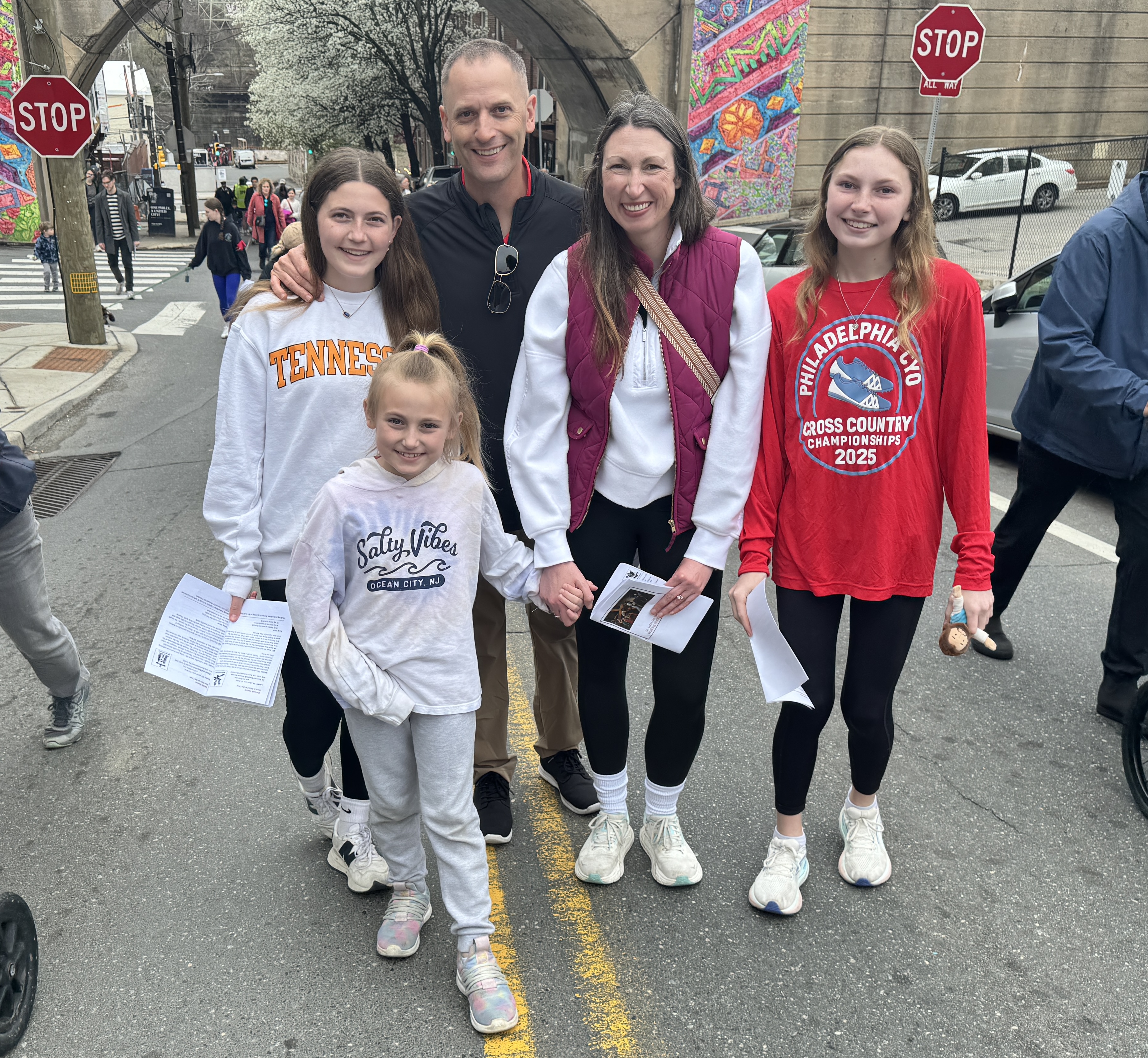The Kirsch family ambles their way up Shurs Lane with...