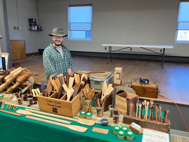 Liam McCay displayed his wood products, hand-crafted from Pennsylvania hardwoods, during the 14th annual Zammelaaf at the Zion UMC Church of Iona, Lebanon, March 21. (Photo courtesy of Mary Laub, Maxatawny Township)