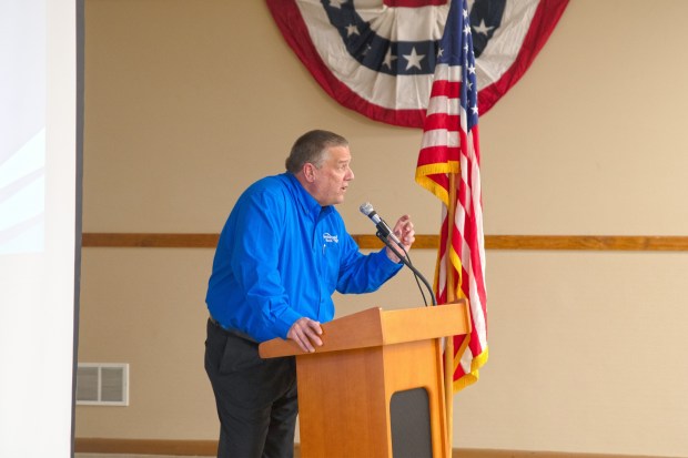 Kevin D. Bieber of Fleetwood Bank, an active board member of the Pennsylvania State Fair Association since 1998 and president of the Oley Fair since 2003, said seeing a room full of so many hardworking local industry professionals alongside six Berks County FFA chapters representing the future of ag was something special during Fleetwood Bank's Agricultural Dinner at Oley Fair Centre. (Photo courtesy of Angela Cremer, Fleetwood Bank)