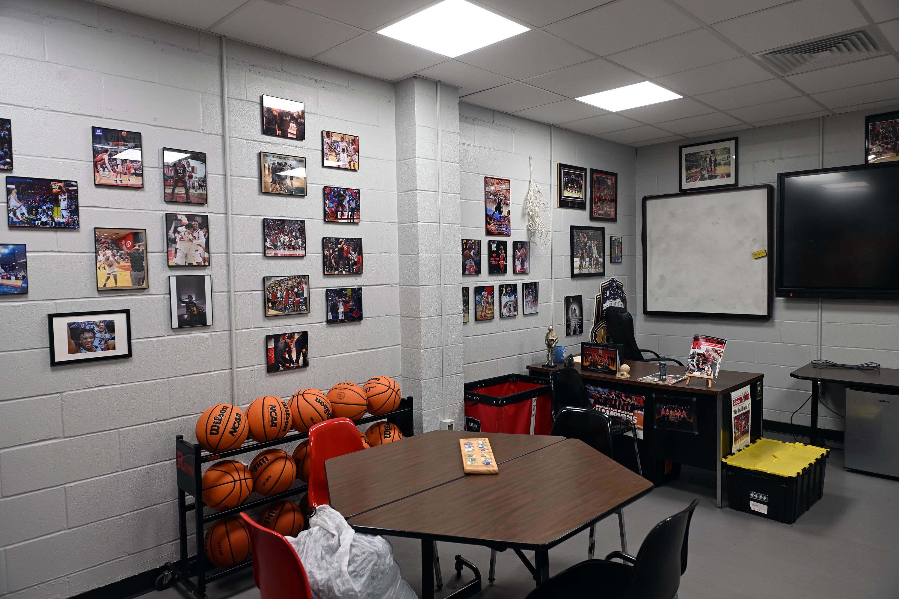The boys’ basketball coach’s office was renovated in the first...