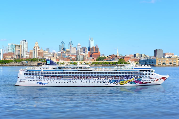 Norwegian Cruise Line's Norwegian Jewel on the Delaware River in a 2024 promotional photo.