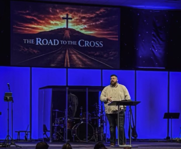 Pastor Brain Krauss speaks during a recent service at Cross Creek Community Church in Kingston Twp. (Courtesy of Cross Creek Community Church)