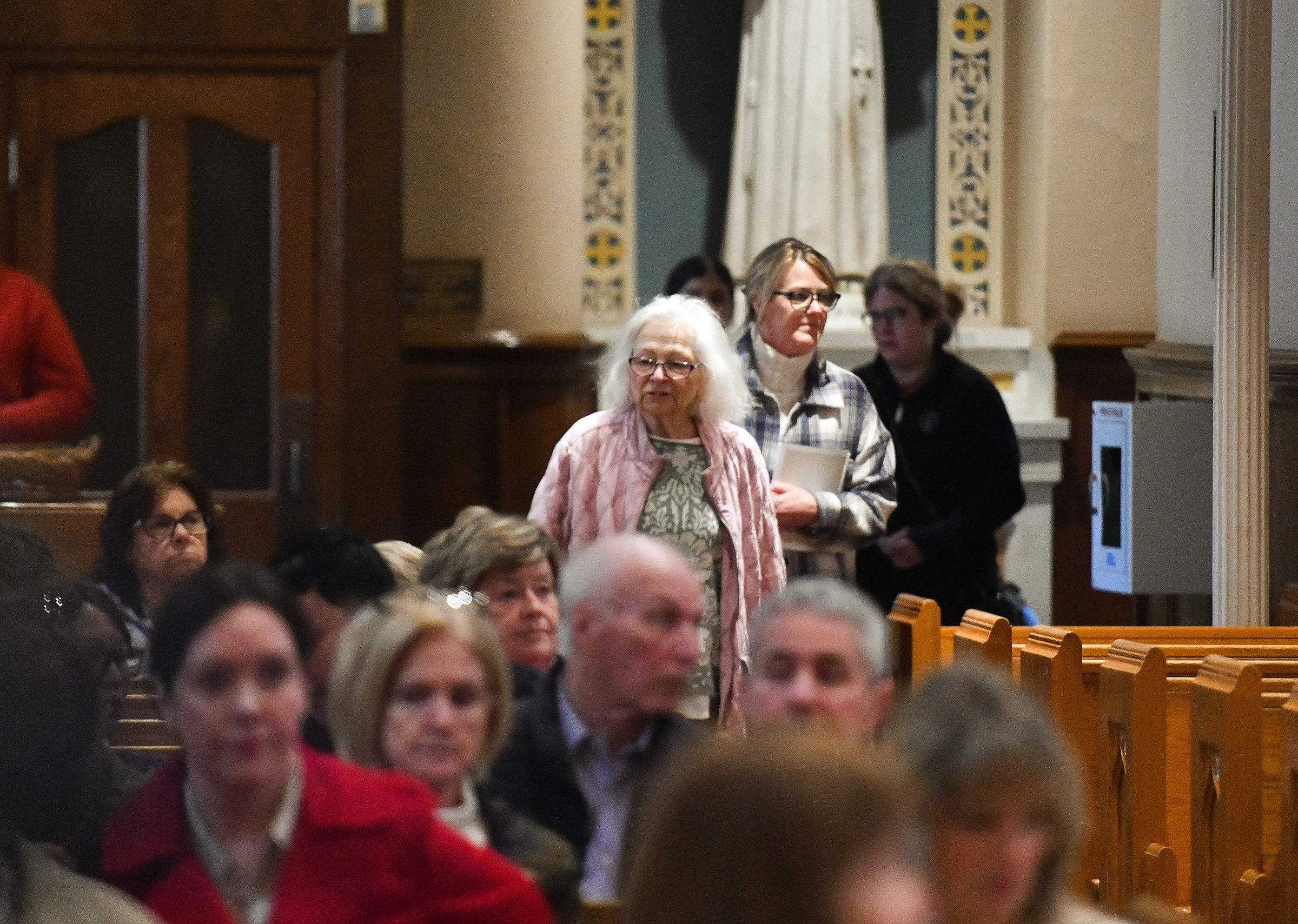 People walk into St. Peter’s Cathedral in Scranton for the...