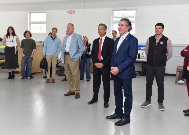 U.S. Secretary of the Interior Doug Burgum visits Lackwanna College students in the ABB Robotics training facility in Scranton.