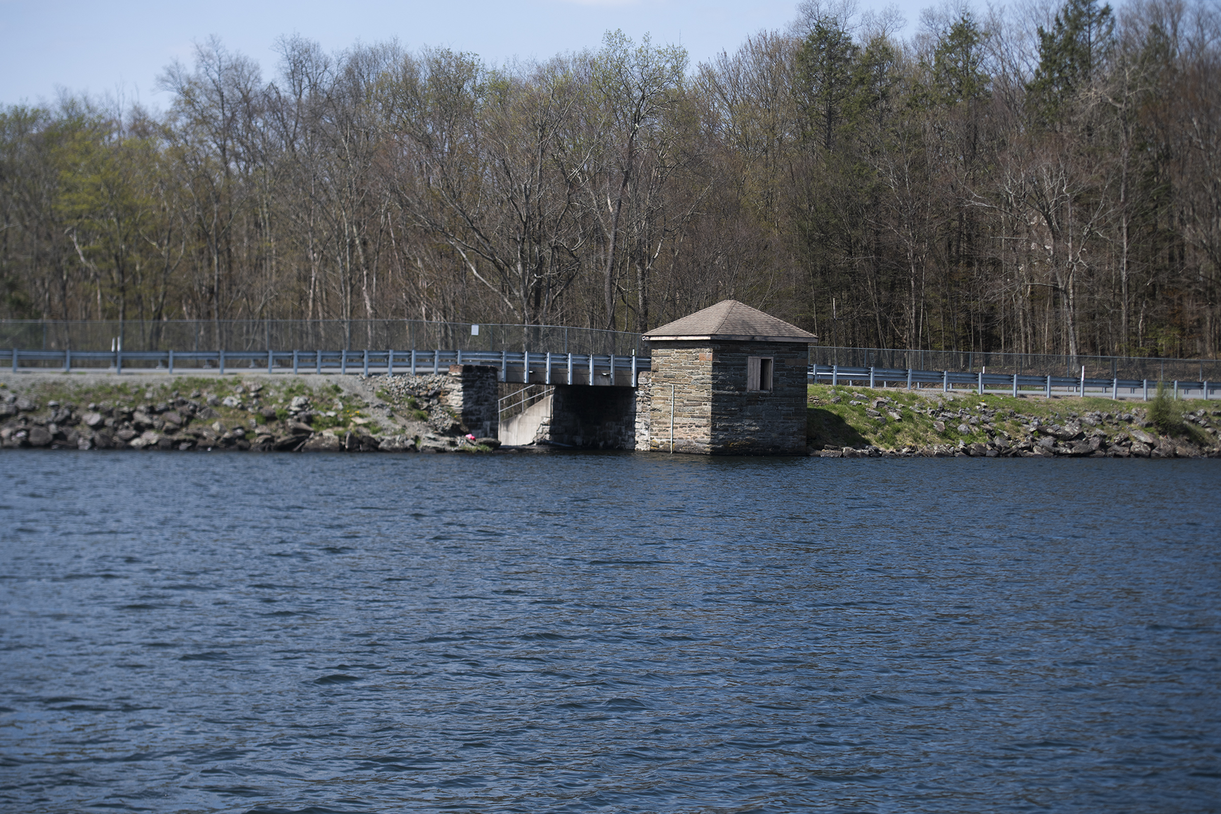 An intake structure at the dam at Griffin Reservoir in...