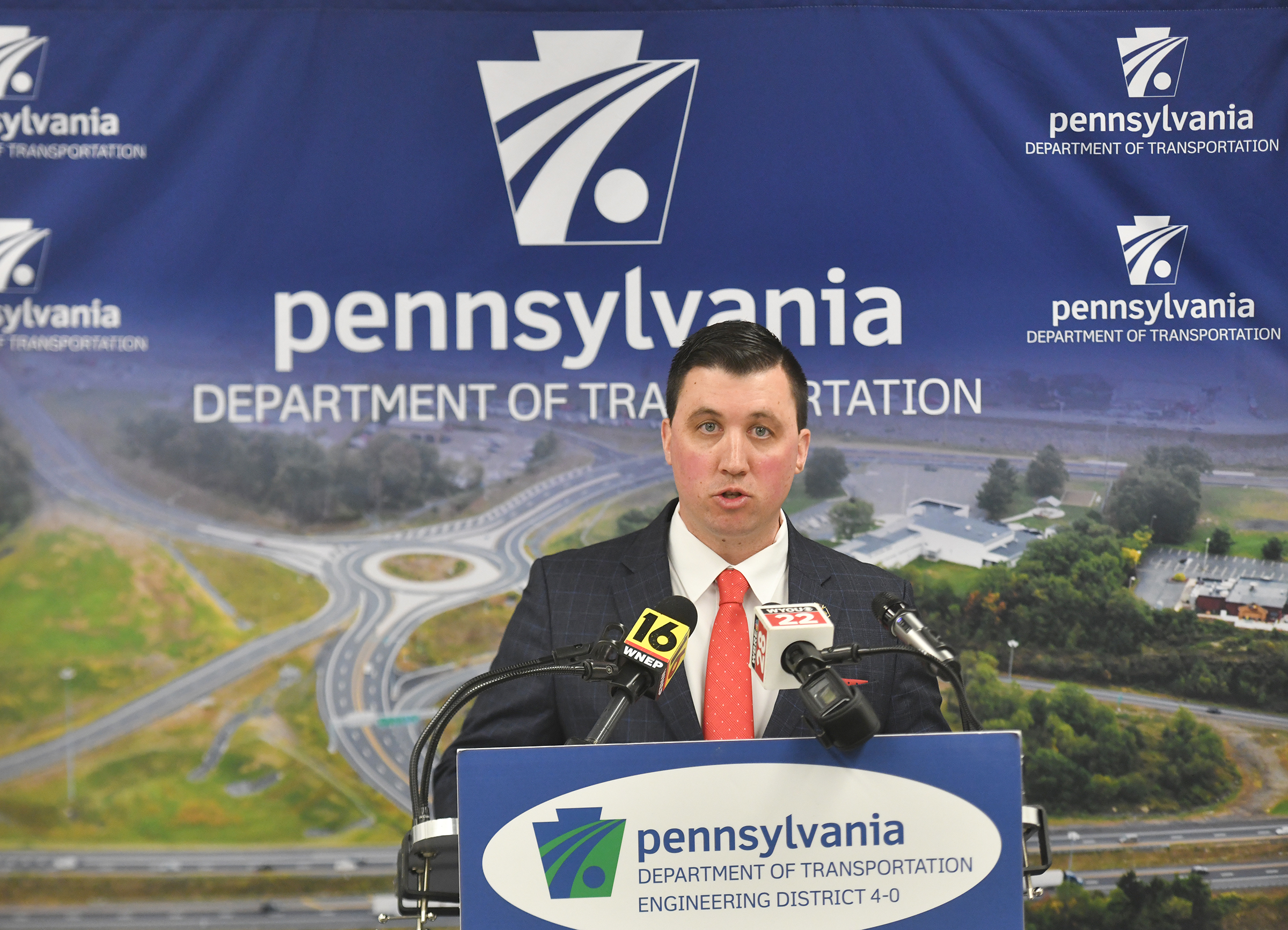 PennDOT Engineering District 4 Executive Jonathan Eboli speaks during a...