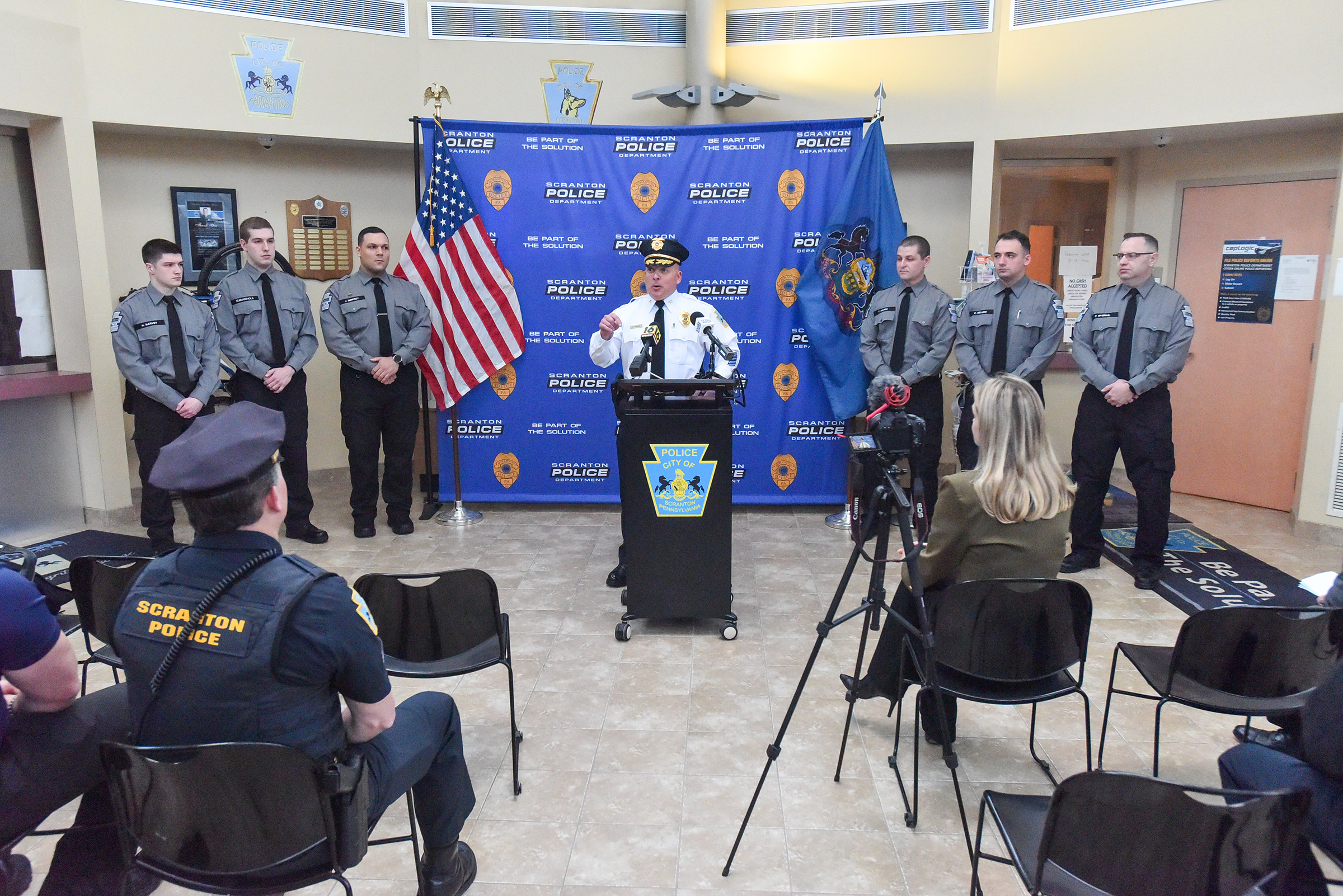 Scranton Police Chief Thomas Carroll speaks as Lackawanna College Police...