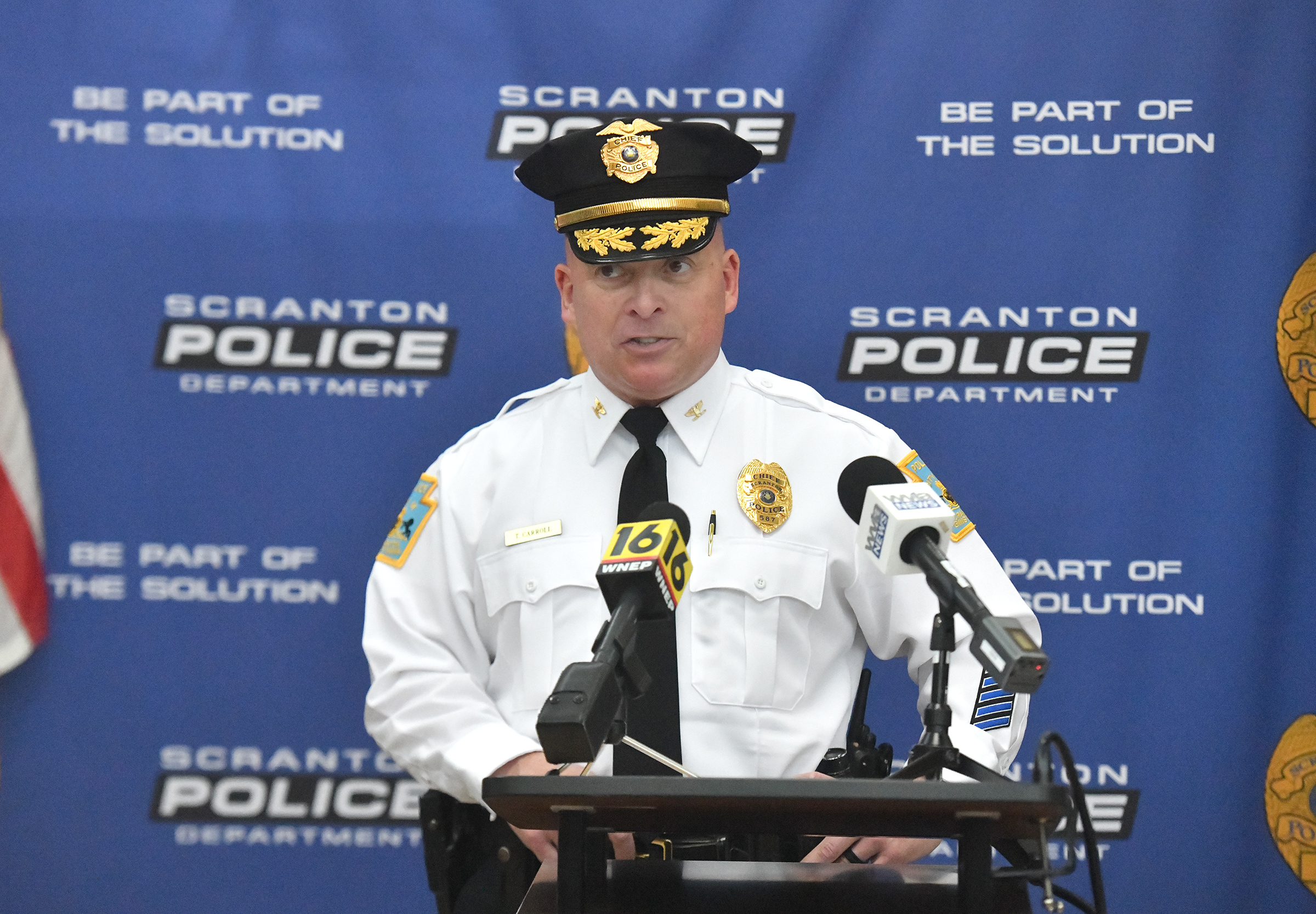 Scranton Police Chief Thomas Carroll speaks during a joint press...