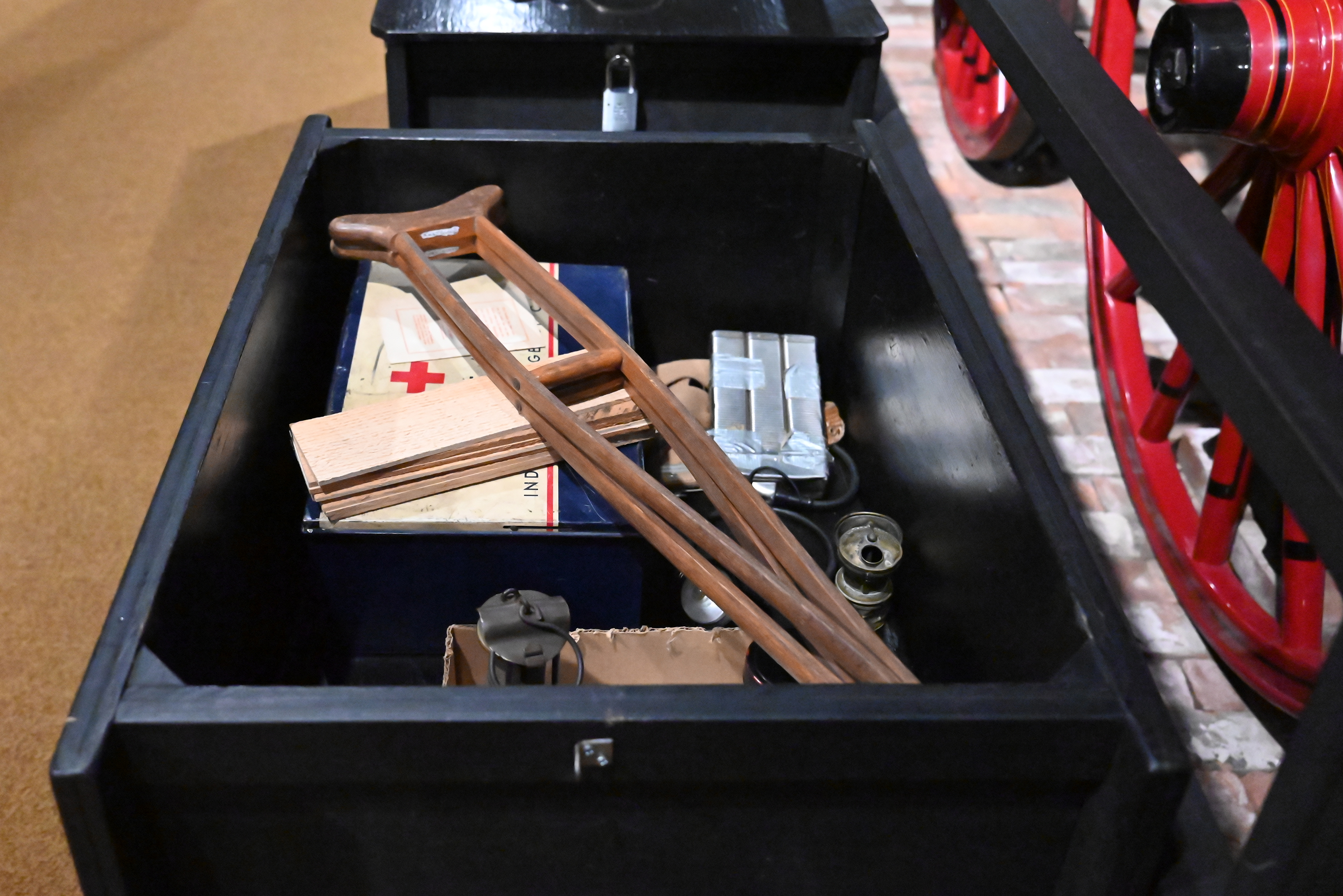 A crate of first aid equipment at the Anthracite Heritage...