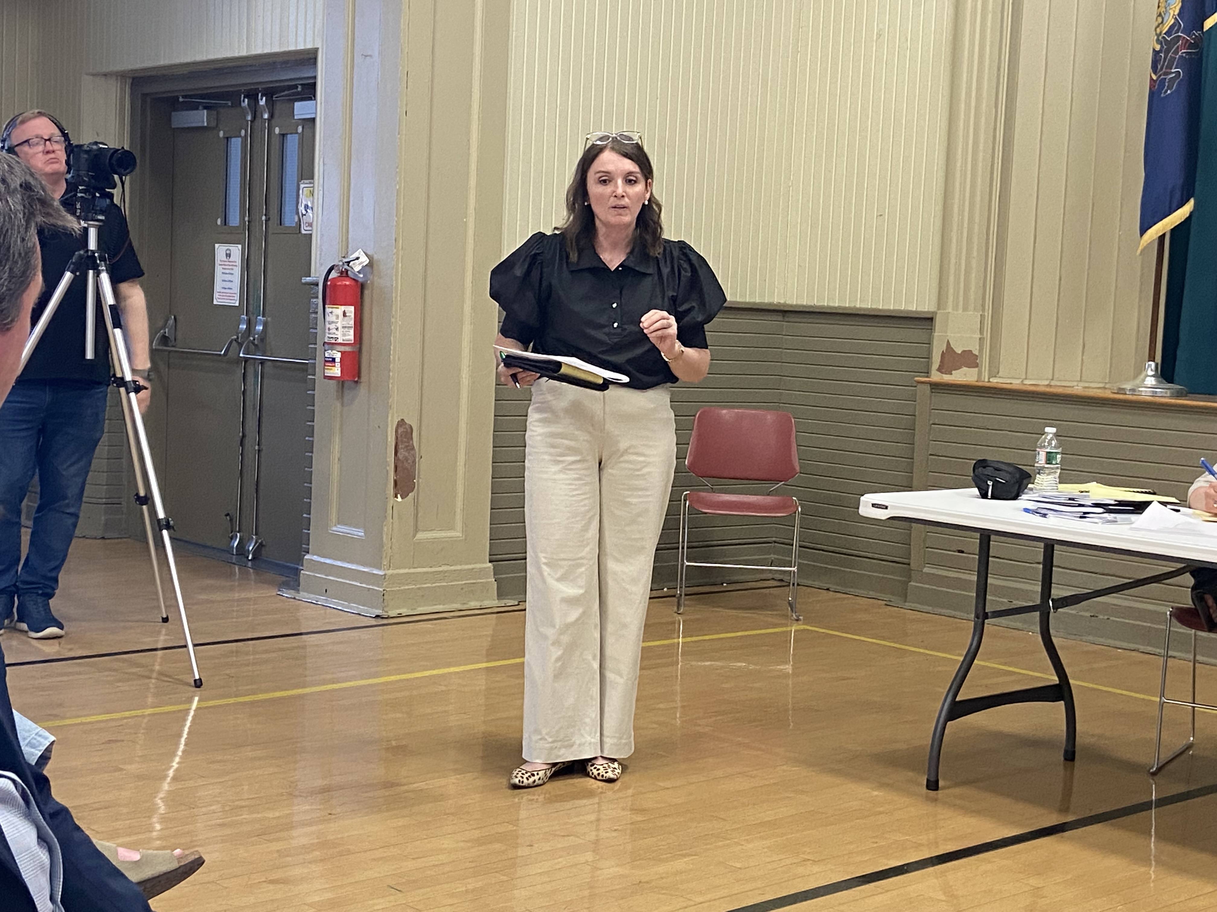 Waverly Twp. resident Margaret Neville speaks during the hearing Thursday,...