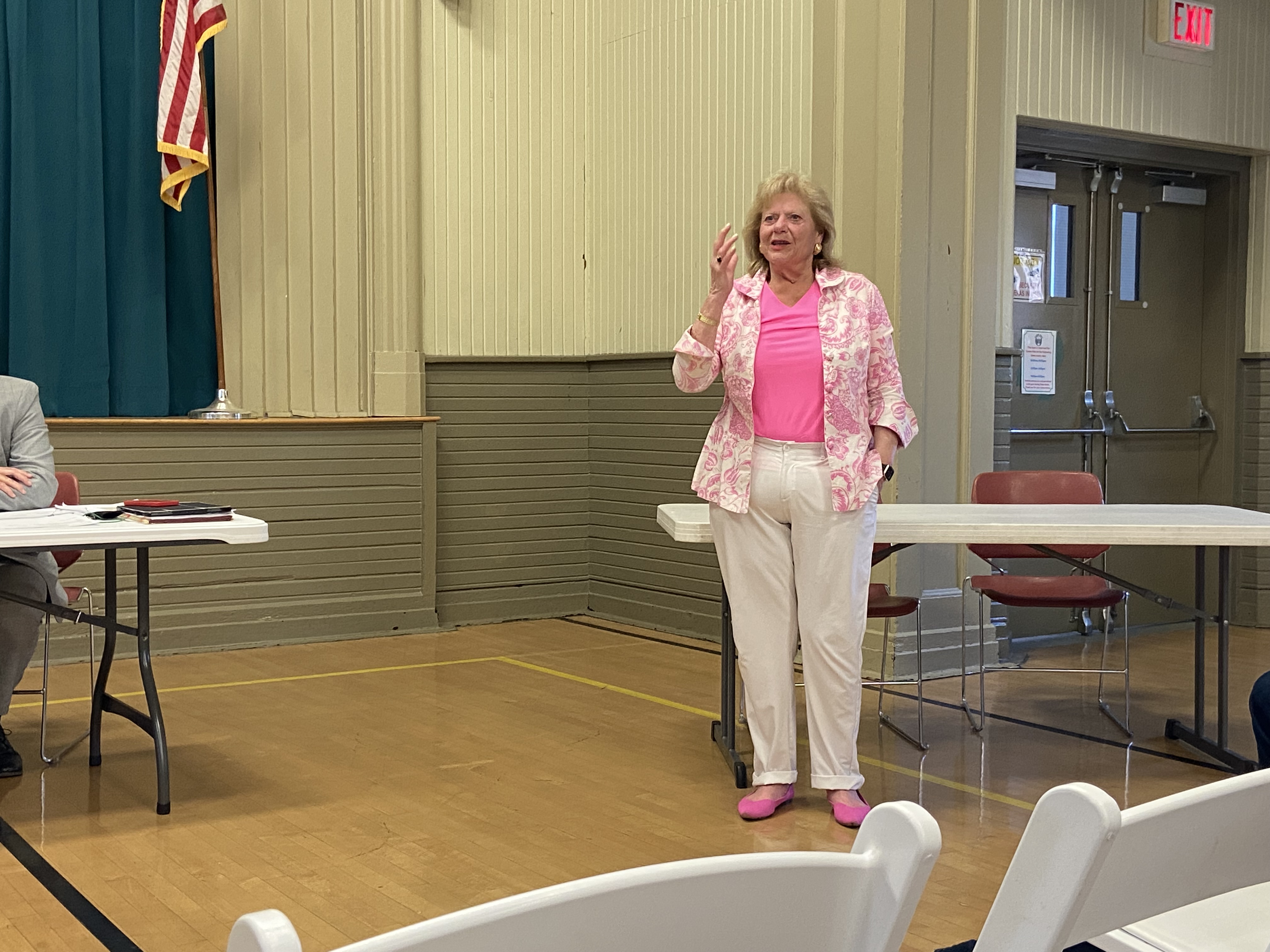 Township resident Kim Barrows speaks during the hearing Thursday, April...