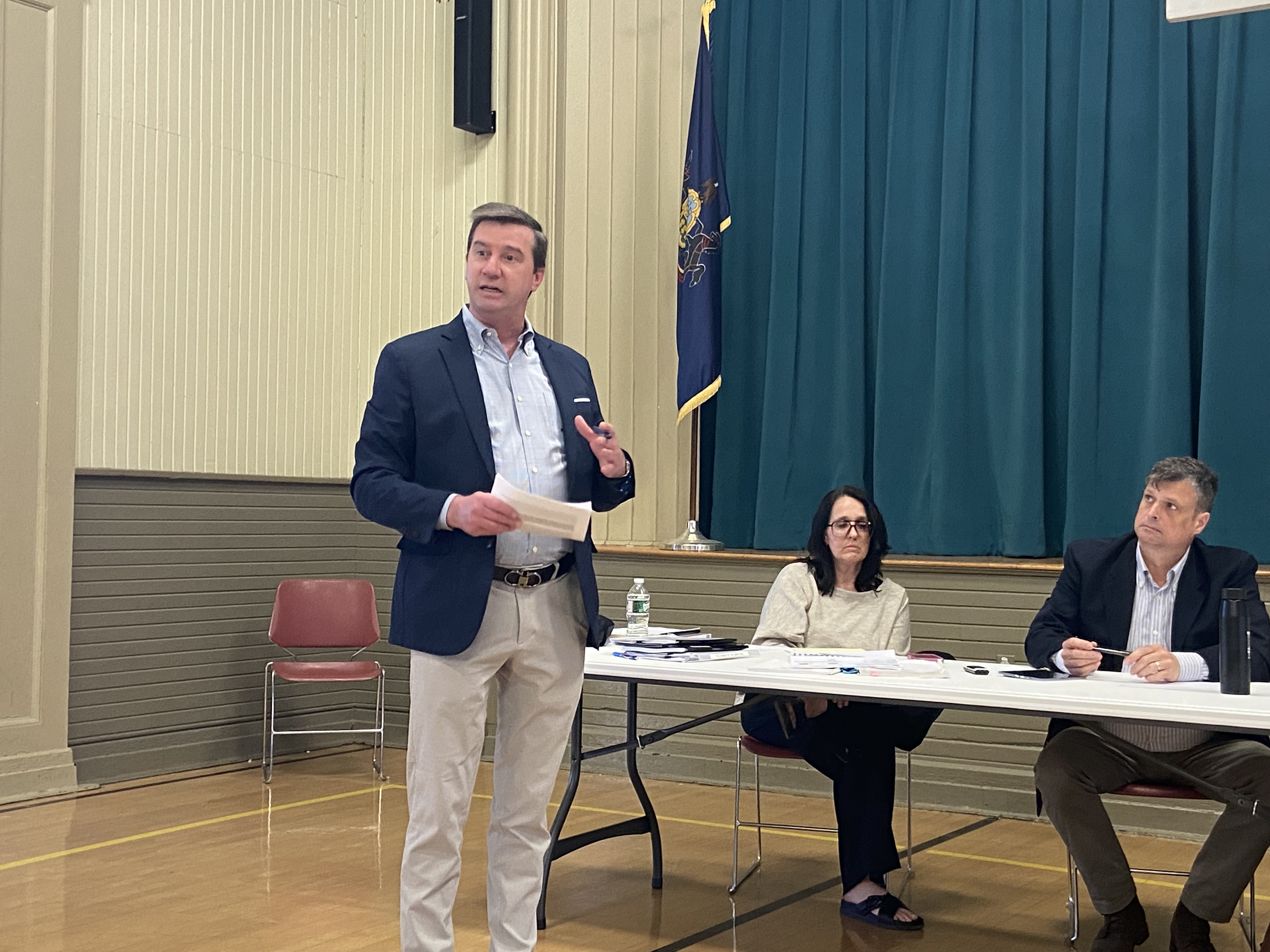 Waverly Twp. resident Terrence Neville addresses the crowd during the...