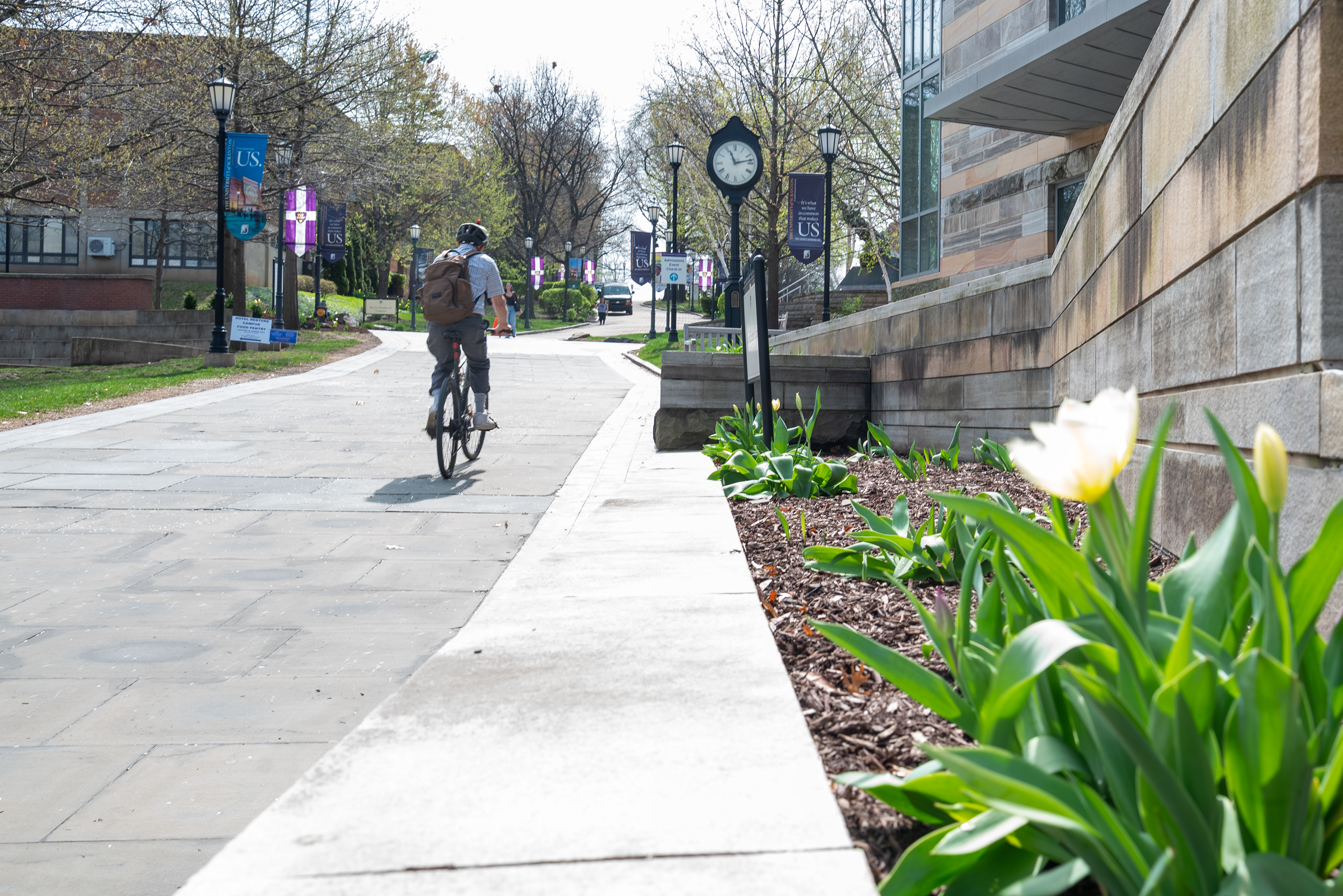 A cyclist on the campus of the University of Scranton...