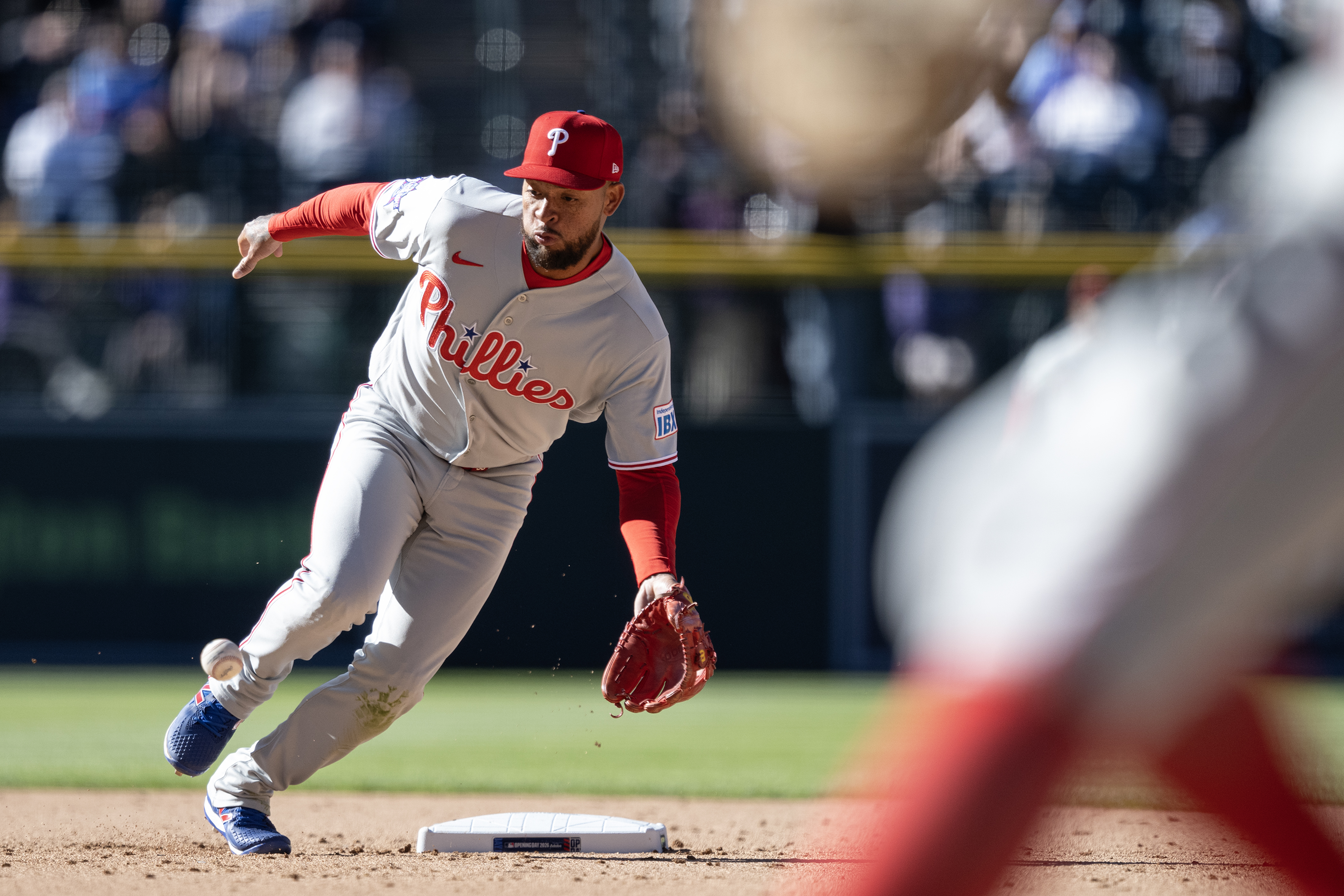 Second baseman Edmundo Sosa (33) of the Philadelphia Phillies fields...