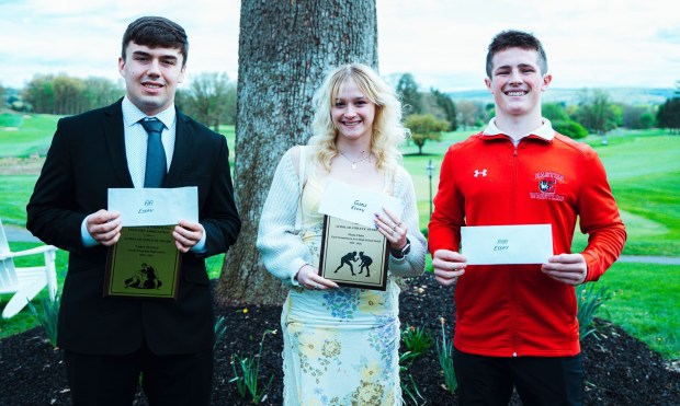 The essay winners, from left: North Schuylkill's Cadyn McGraw, East Stroudsburg South's Fiona Clare, and Easton's Nick Salamone. (Photo courtesy of Aaron Morekin)