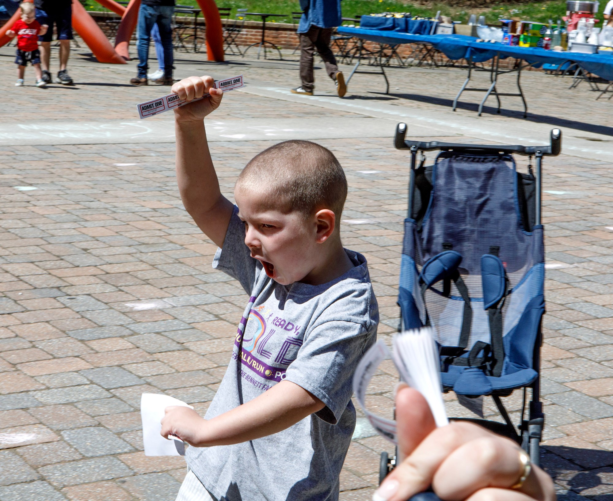 Jameson Tremmel, 5, of Trexlertown reacts to winning tickets during Pawapalooza on Saturday, April 11, 2026, at Moravian University's Priscilla Payne Hurd Academic Complex in Bethlehem. The event supports the Pawprint Project, a student-led organization raising money for the Pediatric Cancer Foundation of the Lehigh Valley. It features live music, games and other activities.(Jane Therese/Special to The Morning Call)