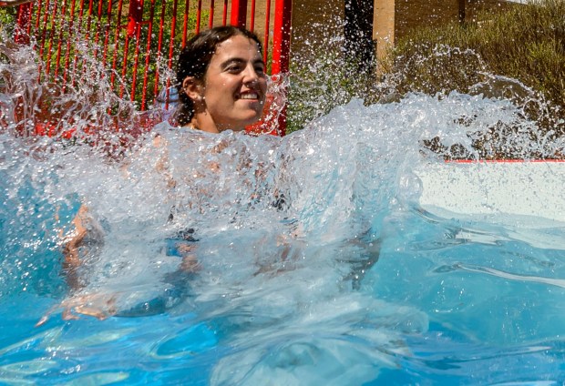 Lehigh University student Kelly Fricker jumps into cold water Friday, April 17, 2026, during Special Olympics Pennsylvania's Mobile Polar Plunge at Lehigh University in Bethlehem. More than 100 Lehigh students and staff jumped into the water to raise money and awareness for athletes with intellectual and developmental disabilities. (April Gamiz/The Morning Call)