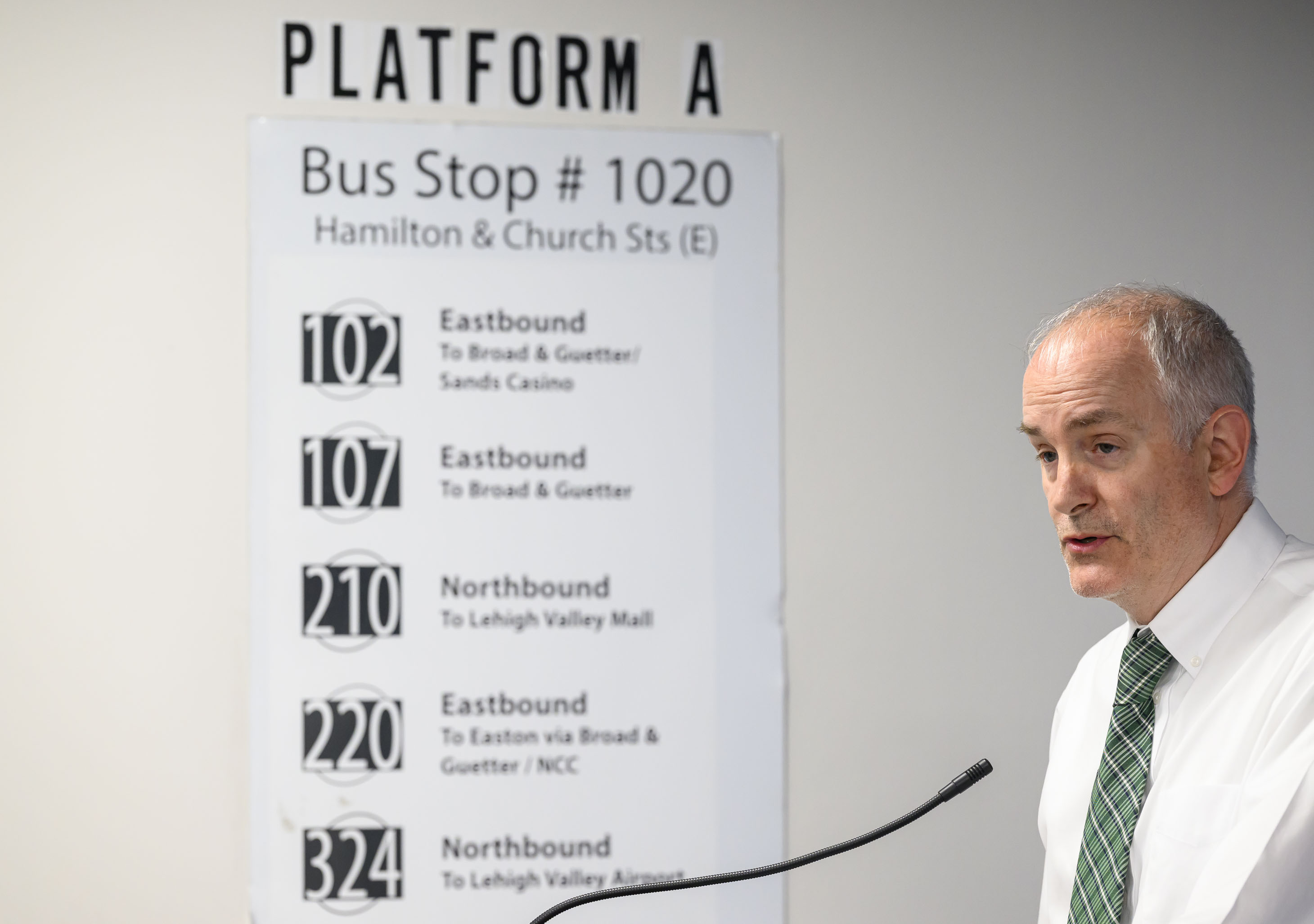 LANTA’s Owen O’Neil, executive director, speaks during a public hearing...