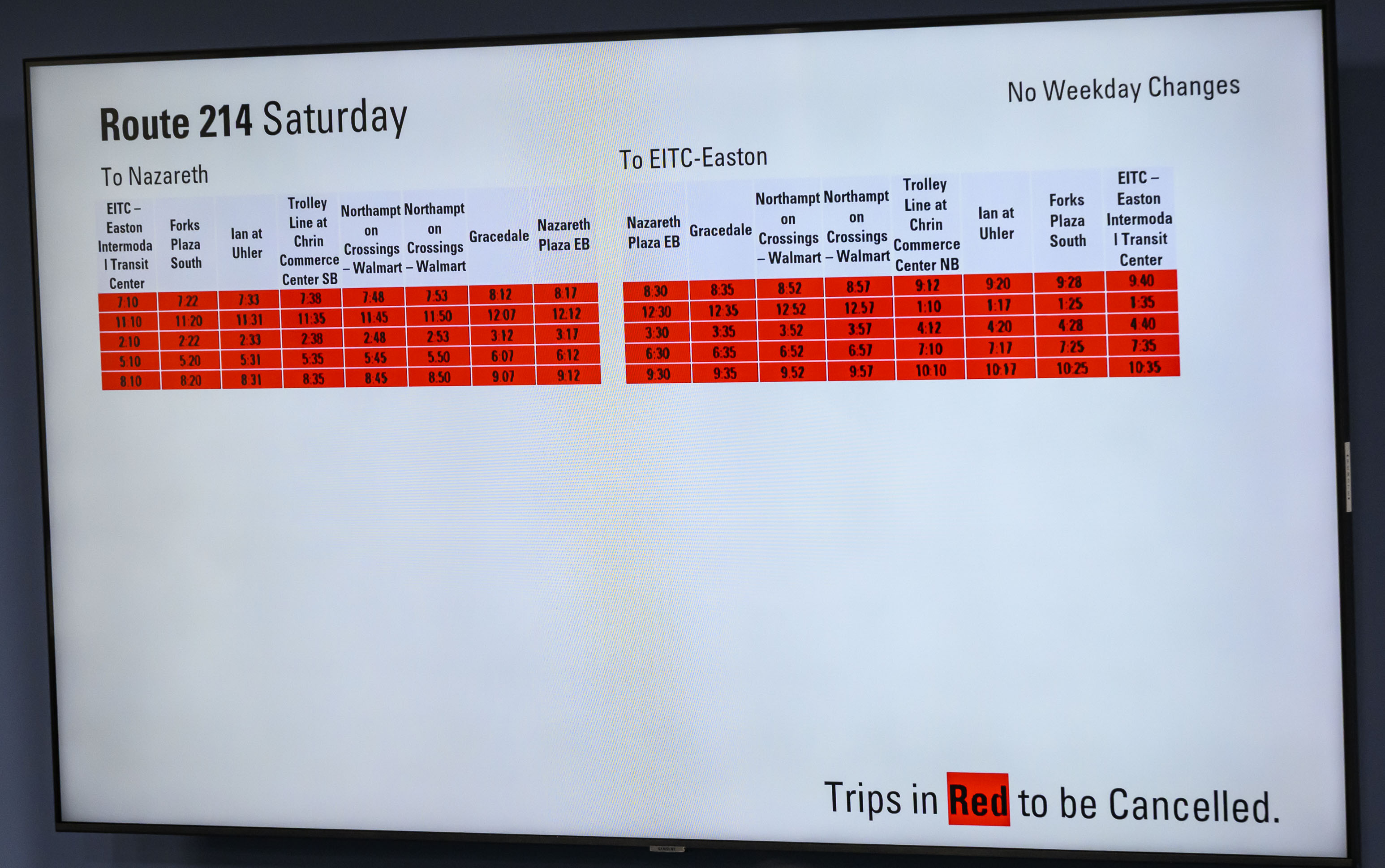 Purposed canceled Trips are highlighted in red are shown during...