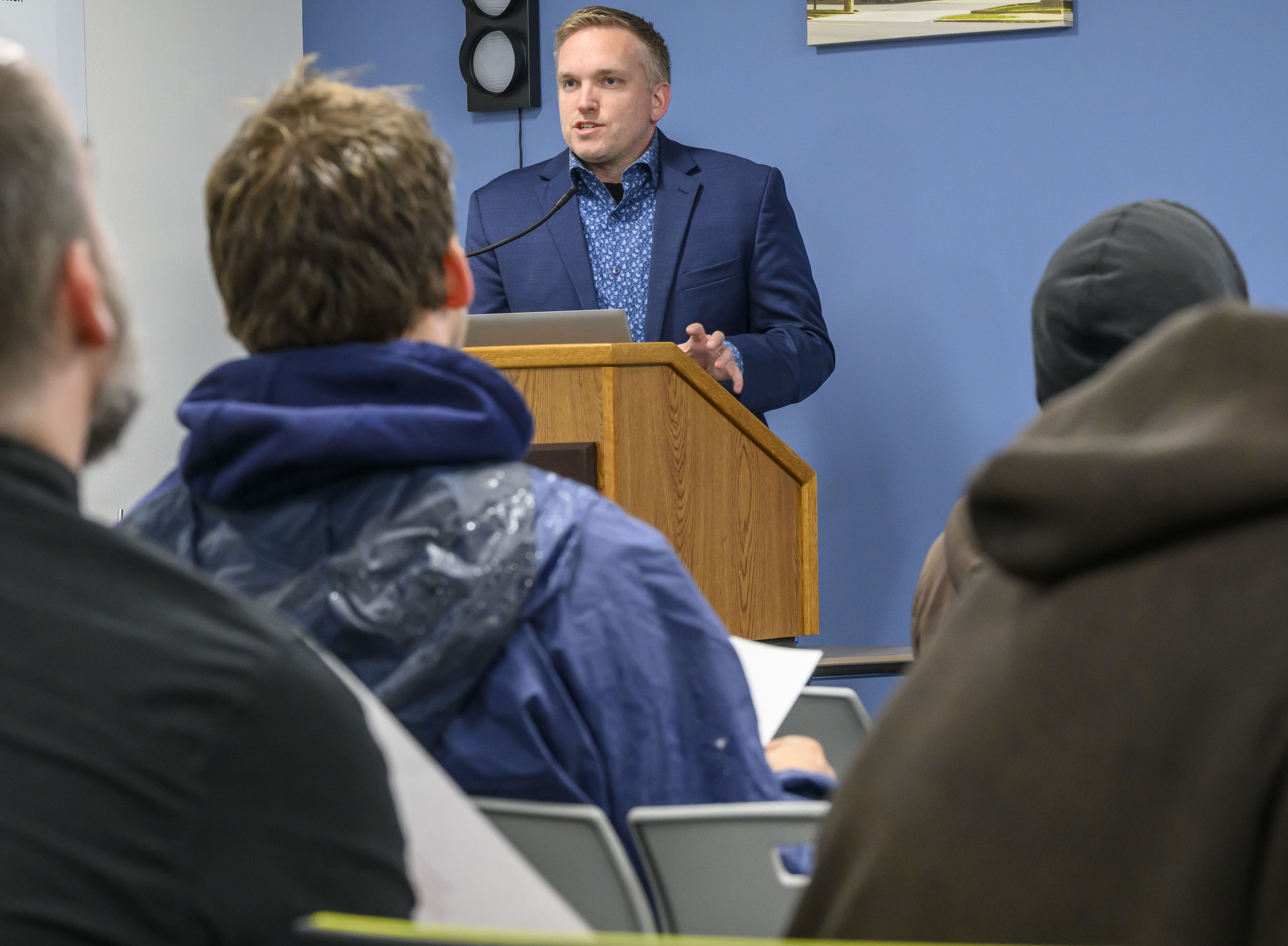 LANTA’s director of planning and scheduling AJ Knee speaks during...