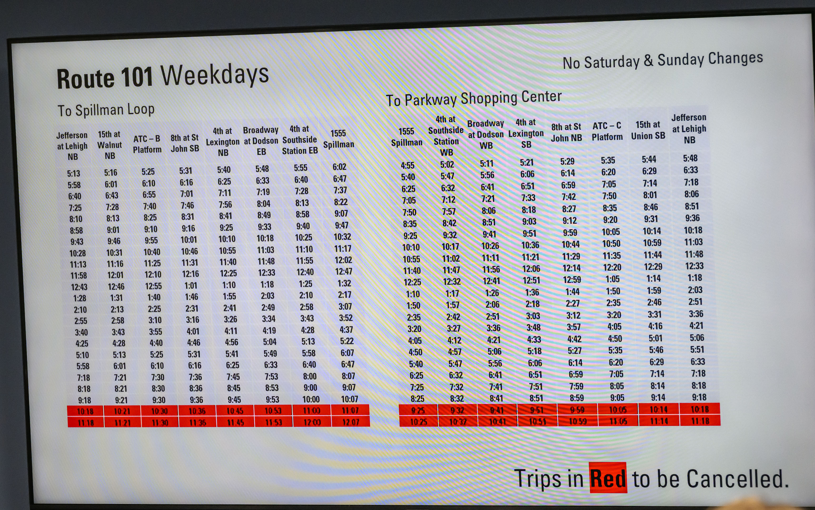 Purposed canceled Trips are highlighted in red are shown during...