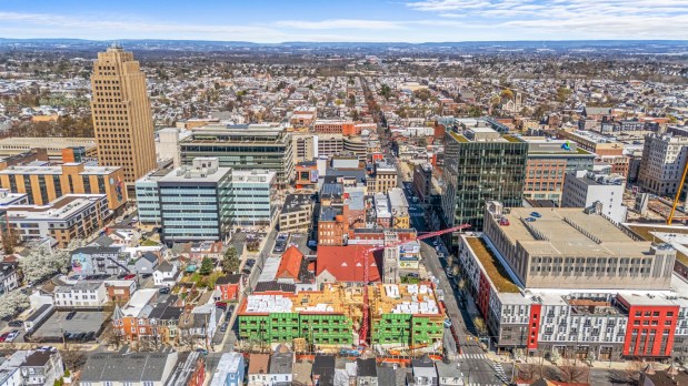 In the foreground is the future Walnut Square Apartments at Eighth and Walnut streets in Allentown. (Courtesy of Cortex Residential)