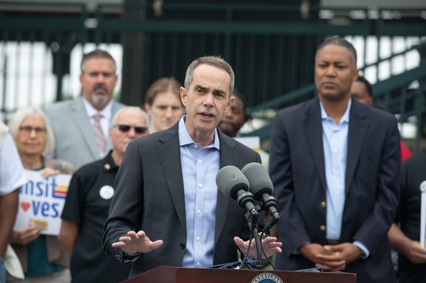 State Sen. Steve Santarsiero, D-Bucks, speaks at a 2025 news conference. (Commonwealth Media Services)