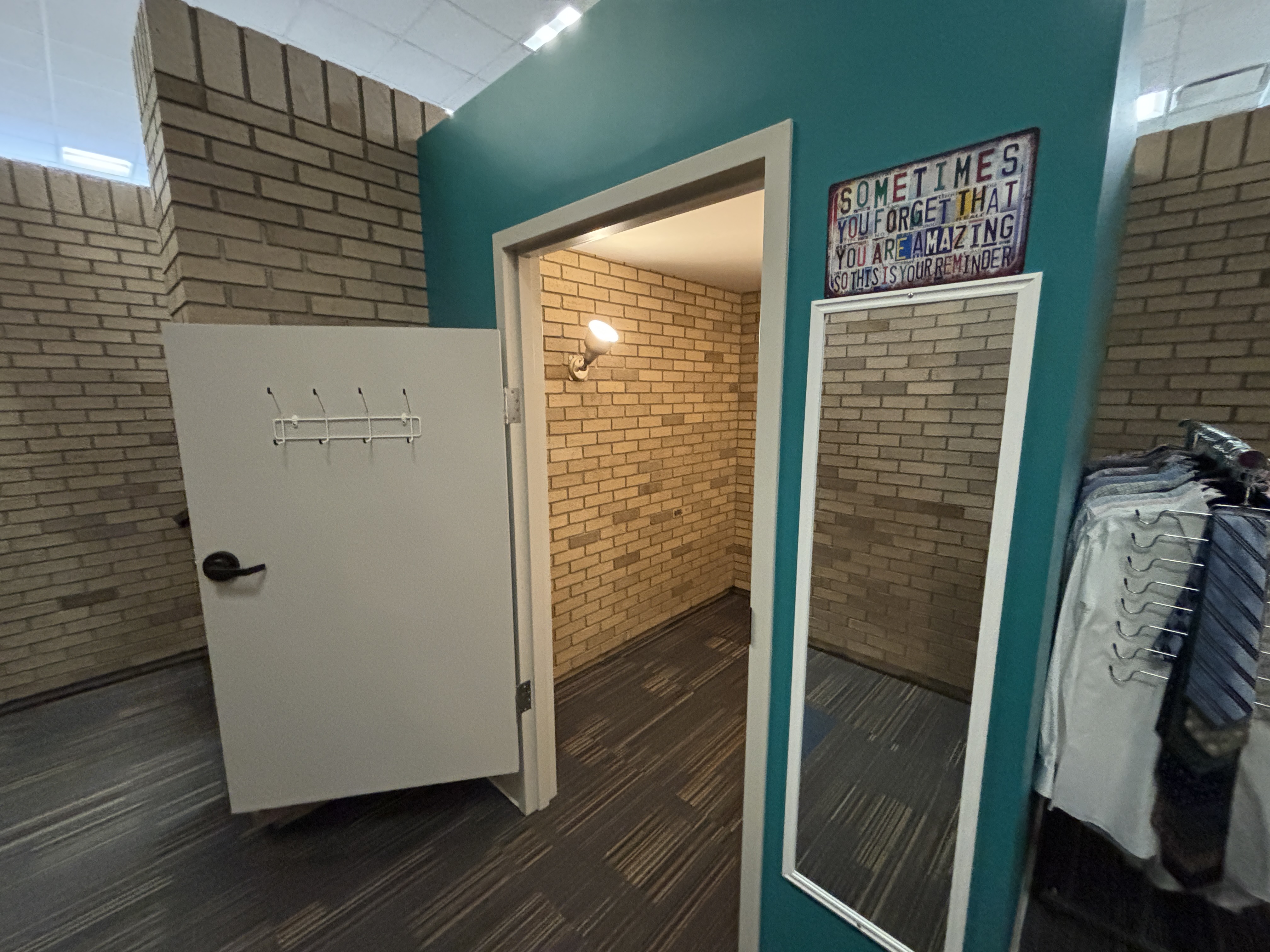 The fitting room inside the Lake Erie Closet is pictured...