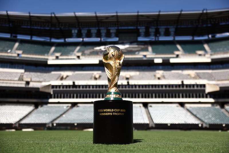 PHILADELPHIA, PENNSYLVANIA - JULY 02: FIFA World Cup Trophy on display at Philadelphia Stadium during the official FIFA World Cup Trophy Tour on July 02, 2024 in Philadelphia, Pennsylvania. (Photo by Tim Nwachukwu - FIFA/FIFA via Getty Images)