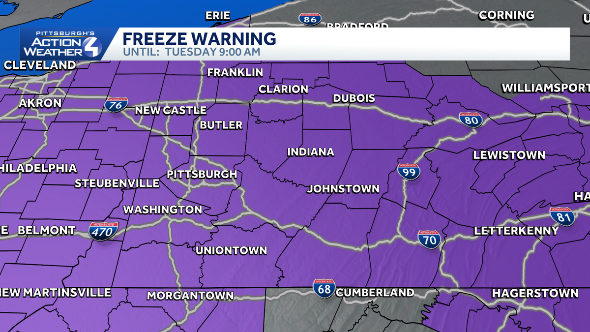 Pennsylvania freeze warning on April 20-21