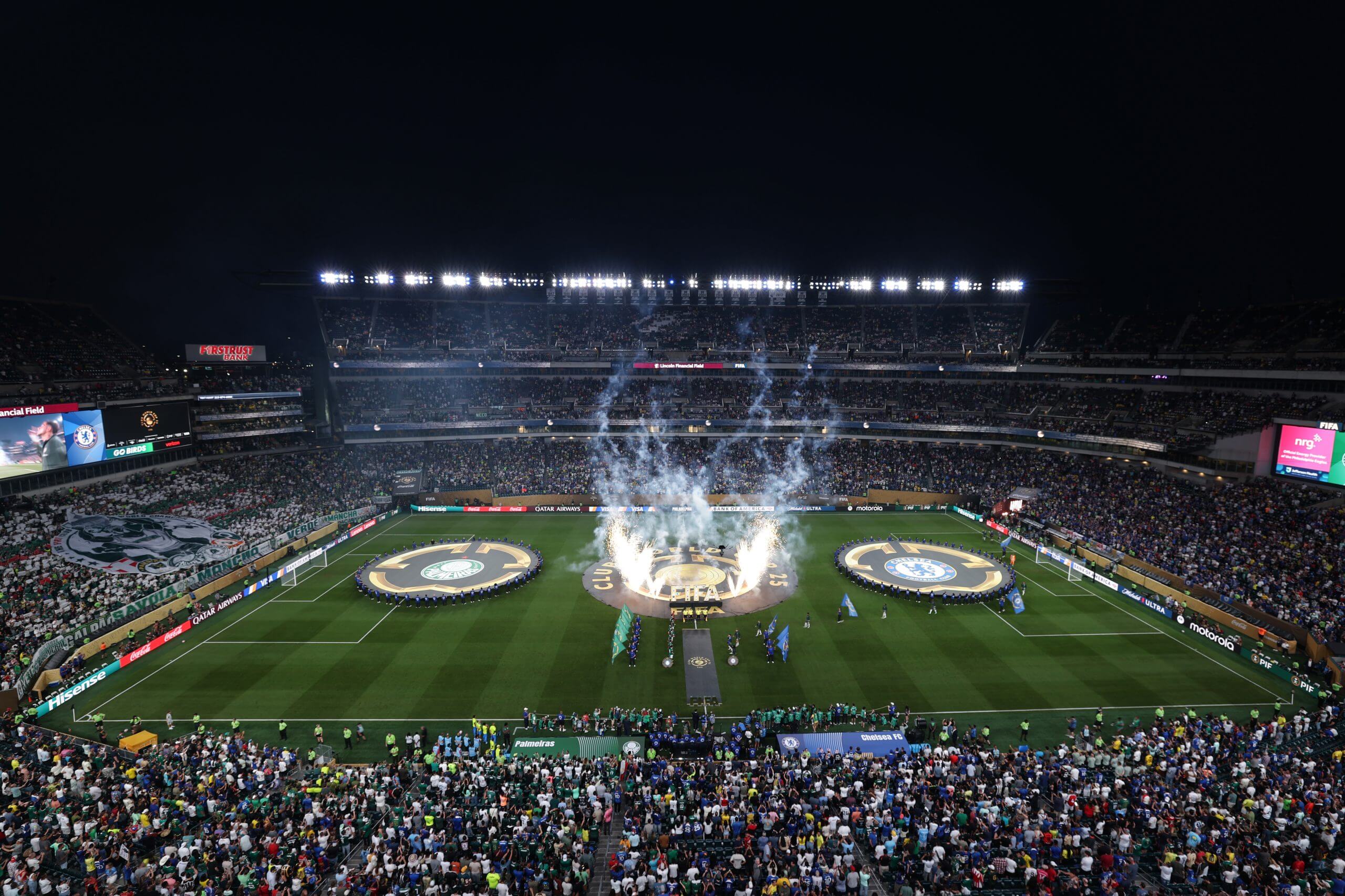 A shot from the stands of Lincoln Financial Field before a soccer game