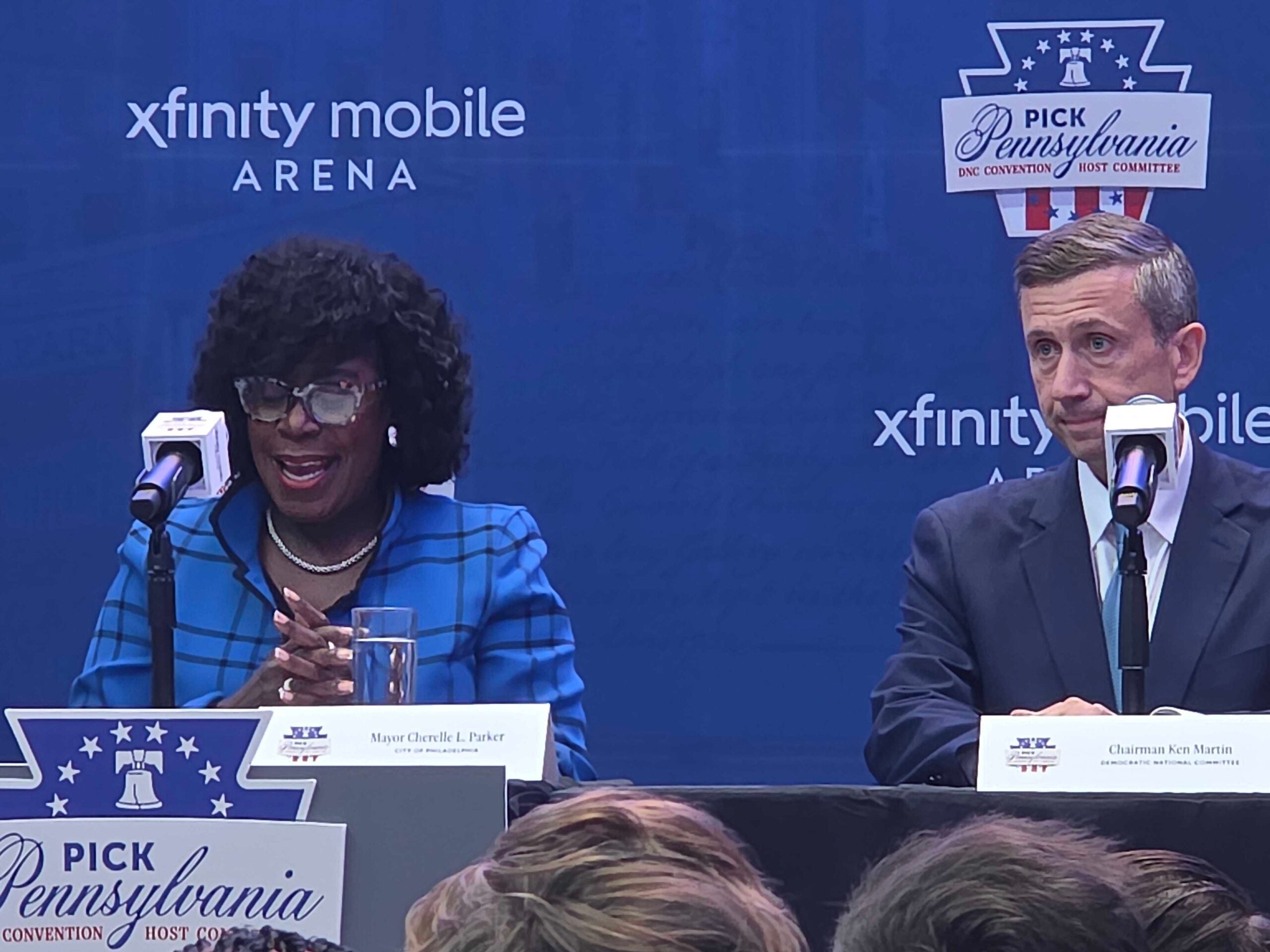 Cherelle Parker and Ken Martin at a press conference