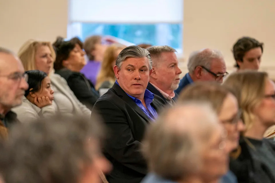 Schuylkill County Commissioner Larry Padora at a town hall in Tremont March 13, 2026. (Photograph by Jessica Kourkounis for the Capital-Star)