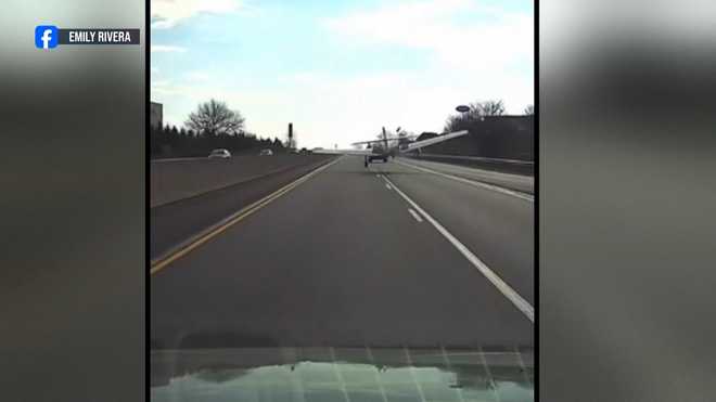 Video captured the harrowing moment a plane landed on a Pennsylvania interstate this weekend.
