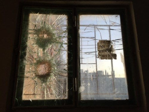 Window at Rachel’s Tomb, hit by sniper bullets.