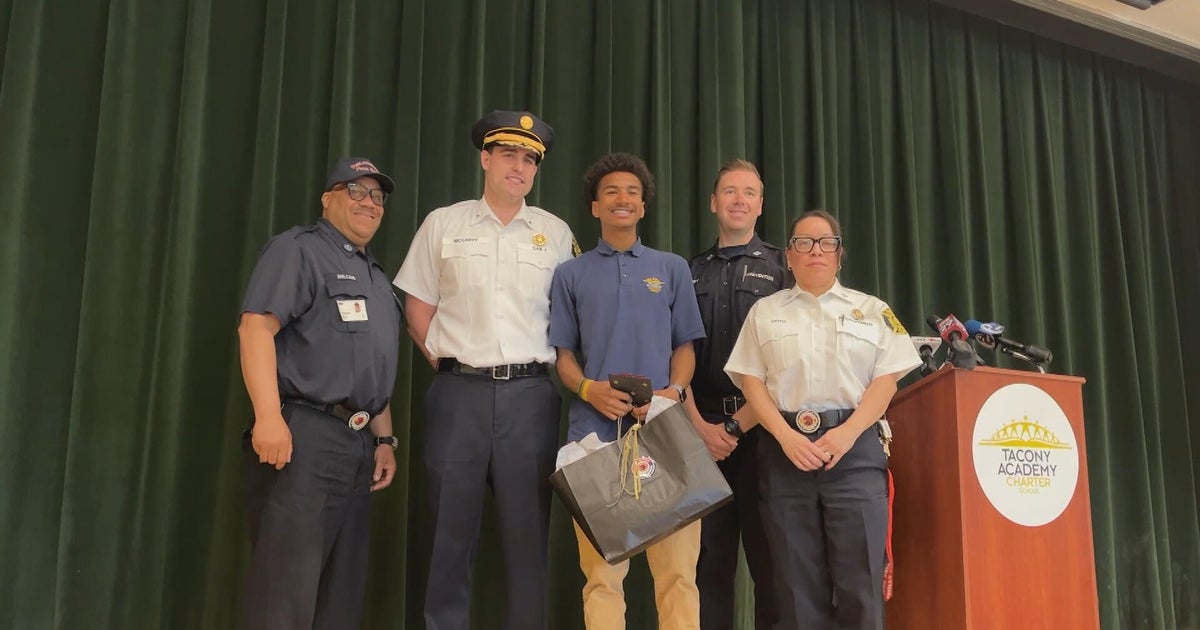 Police, fire departments honor Philadelphia teen who broke car window to help woman