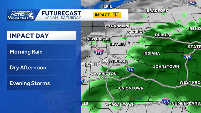 Impact Day: Morning rain, late-day storm chance for western PA impact day: morning rain, late-day storm chance for western pa