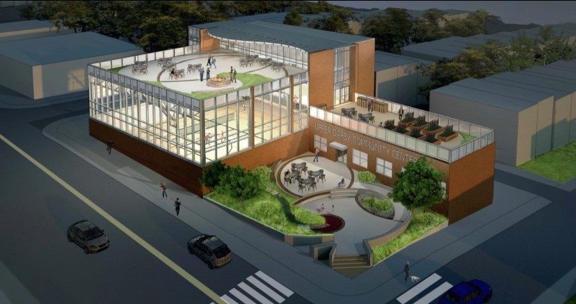 Upper Darby Community Center. - Exterior rendering 11/25/20. (Architecture firm Buell Kratzer Powell.)
