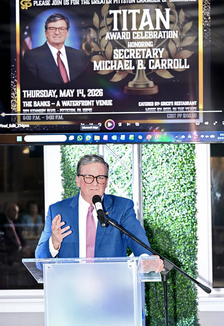 <p>State Secretary of Transportation Michael Carroll is shown addressing attendees of the third Annual Titan Award Celebration held at The Banks - A Waterfront Venue on Thursday evening. Carroll is the 2026 honoree.</p>
<p>Tony Callaio | For Sunday Dispatch</p>