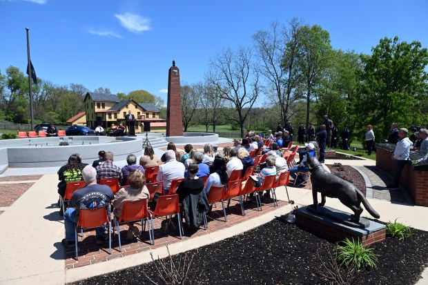 Joseph M. Brown, president of Berks Lodge #71, offers remarks during the lodge's Fraternal Order of Police Memorial Service at the Berks County Heritage Center in Bern Township on Friday, May 1, 2026. (BILL UHRICH/READING EAGLE)
