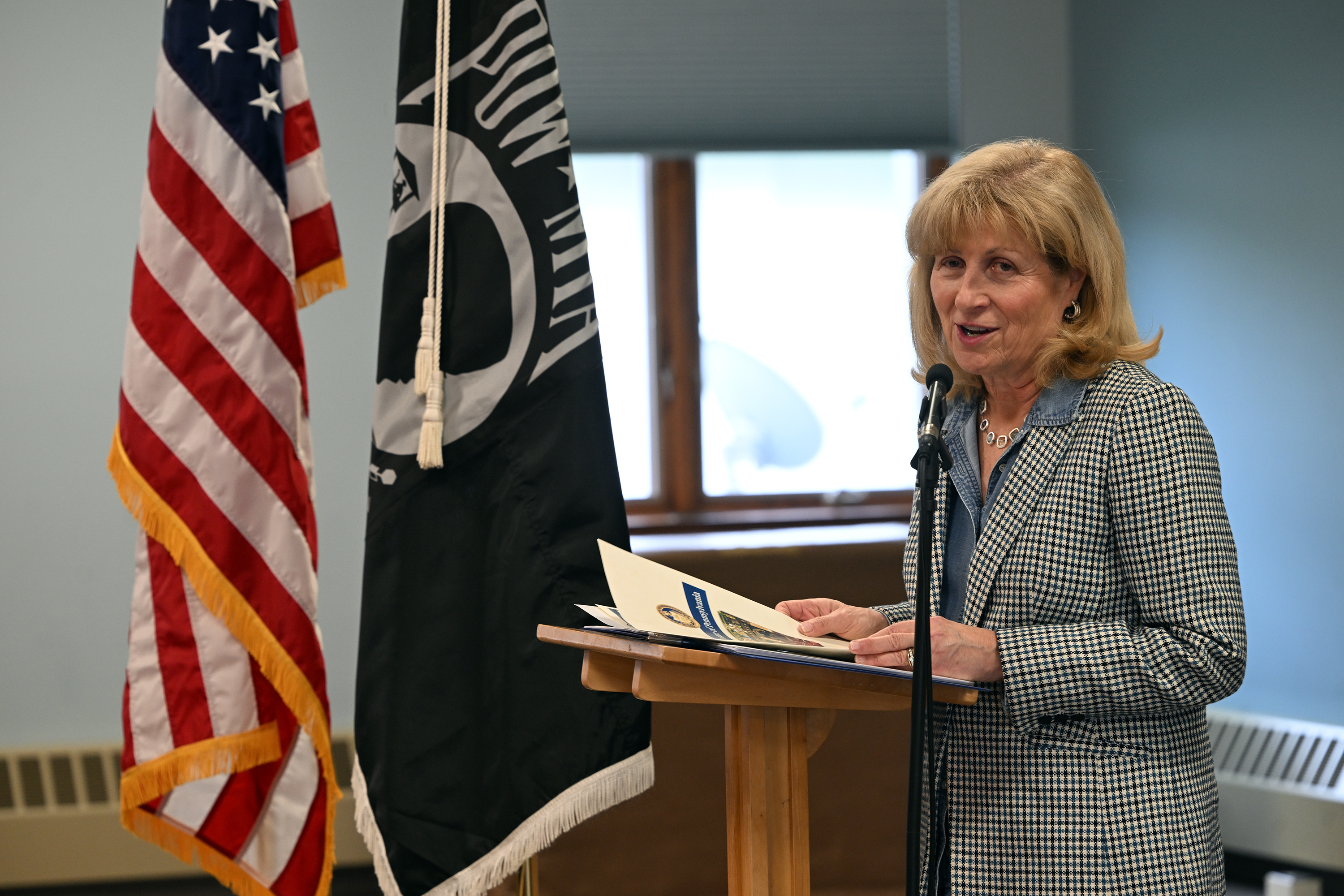 State Sen. Judy Schwank speaks during a memorial dedication service...
