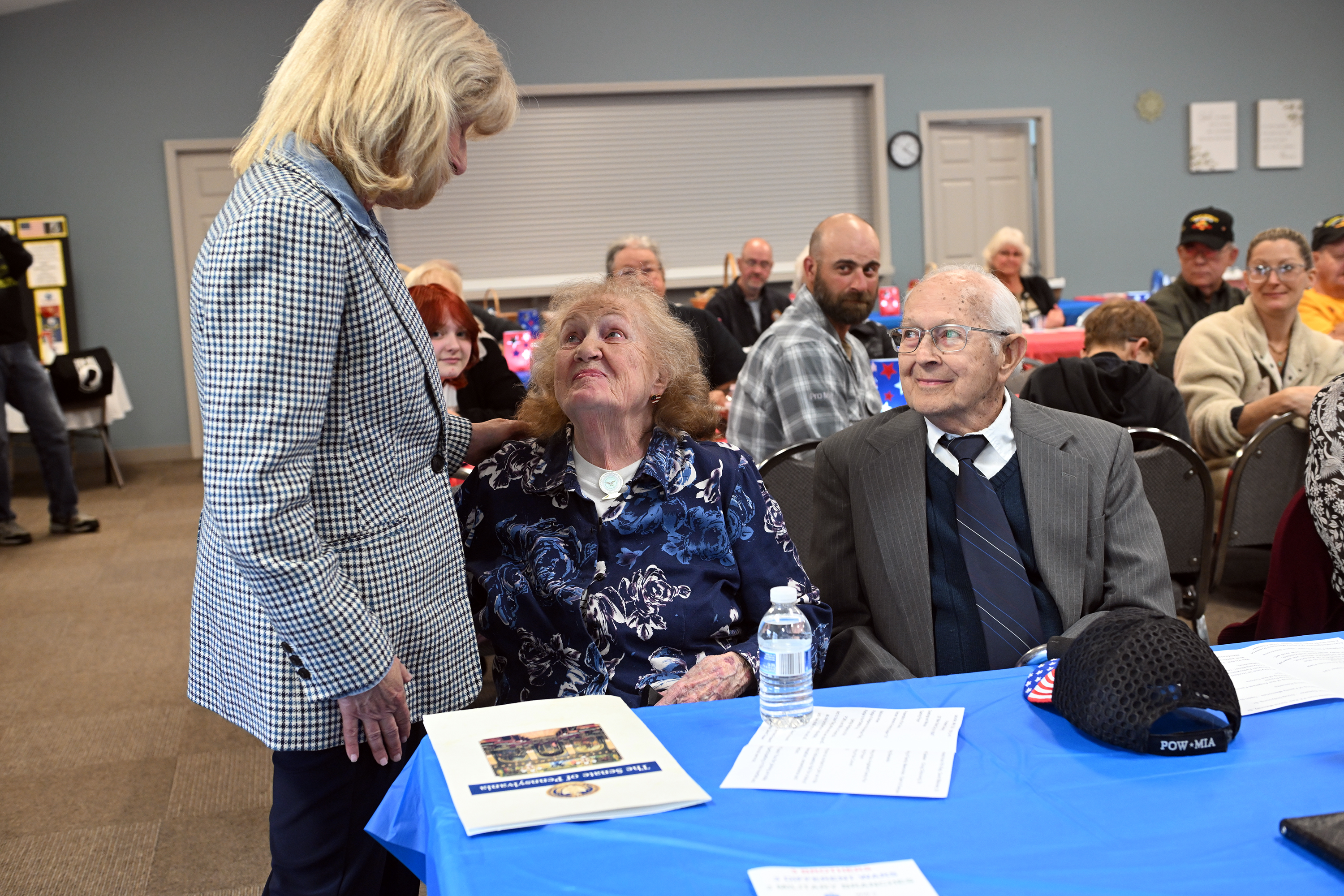 State Sen. Judy Schwank greets Janet Angstadt Clauser during a...