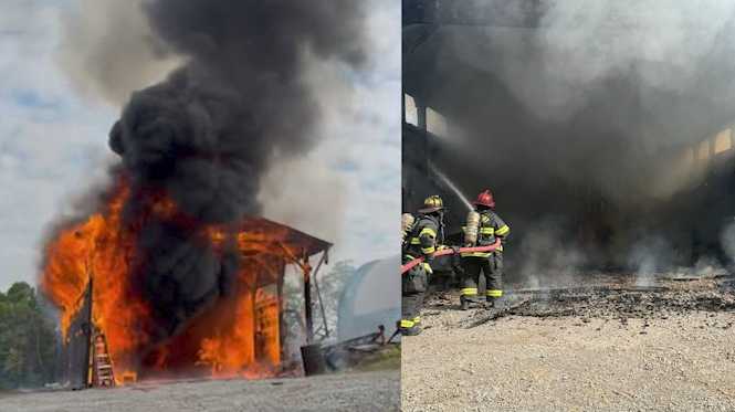 Thick smoke, flames billow from shed in Armstrong County