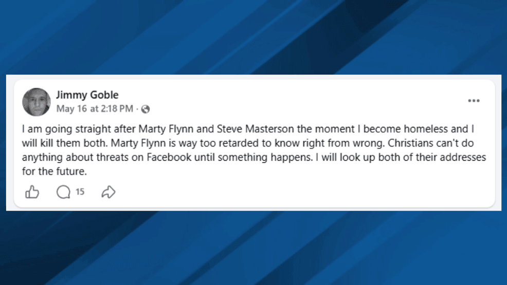 A post on Facebook by Jimmy Goble threatening Sen. Marty Flynn.png
