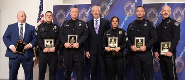 Montgomery County DA Kevin Steele presents commedation for exception performance to Lower Merion detectives and police officers. (Photo courtesy Montgomery County District Attorney)