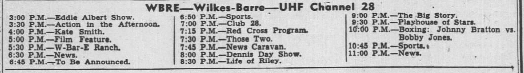 WBRE TV schedule published in The Scranton Times on March...