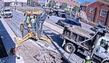 Repairs underway outside Brentwood Police Station after water main break