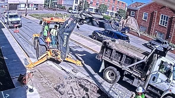 Repairs underway outside Brentwood Police Station after water main break