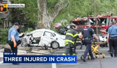 Three people injured following serious crash in Bethlehem, Pennsylvania